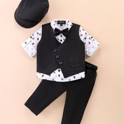 Robo Fry Lycra Knit Full Sleeves Nautical Theme Printed 3 Piece Party Suit with Bow & Hat - Black-image-96