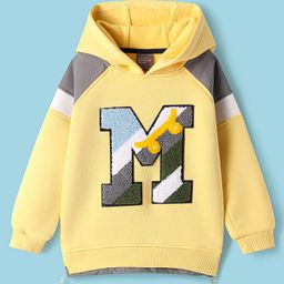 Little Kangaroos Fleece Knit Full Raglan Sleeves Hooded Sweatshirt with Alphabet Embroidery - Yellow-image-61