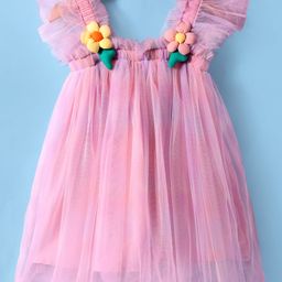 Mark & Mia Frill Sleeves A Line Party Dress with Smocking Detailing & Floral Applique -Lilac-image-17