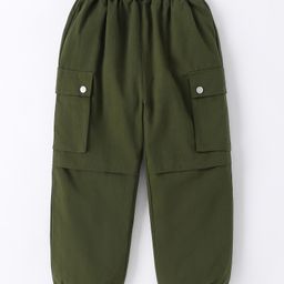 Mark & Mia Cotton Full Length Solid Colour Trousers with Cargo Pockets -Dark Green-image-31