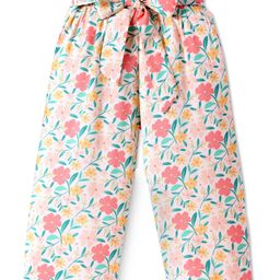 CrayonFlakes Floral Printed Belted Palazzo - Offwhite-image-67