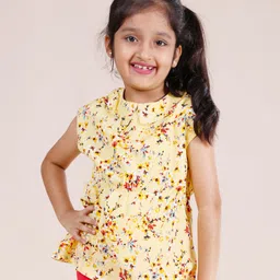 Kiddopanti Sleeveless Floral Printed Top - Yellow-picture-45