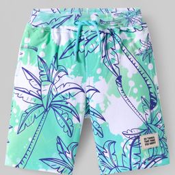 Pine Kids Looper Knit Above Knee Length Shorts With Tree Print - Turquoise & White-image-20