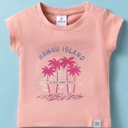 Ollypop Sinker Knit Half Sleeves T-Shirt With Hawai Island Text Print - Pink-image-71