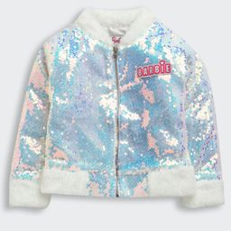 Barbie by Tiny Girl Mattel Featuring Full Sleeves Sequin Embellished Barbie Patch Detailed Jacket - Silver & White-image-95