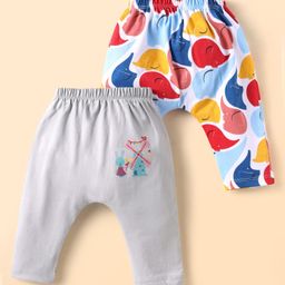 OHMS Single Jersey Knit Full Length Diaper Leggings with Animal Print Pack of 2 - Grey & Blue-image-26