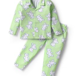 Babyoye Single Jersey With Anti Bacterial Finish Full Sleeves Co-ord Night Suit With Teddy Print - Light Green-image-38