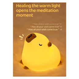 YAMAMA Cute Capybara Night Light Squishy Silicone LED Animal Night Warm Light Three Dimming Mode With Large Capacity Battery Timed - Multicolor-25