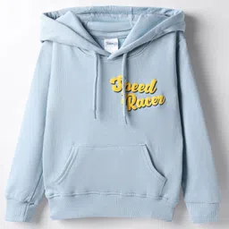 Taeko Full Sleeves Hooded Fleece Sweatshirt with Kangaroo Pocket & Text - Light Blue-picture-40