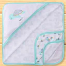 Doreme Interlock Knit Hooded Towel and Wrapper Turtle Print L 83.5 x B 83 cm - Aqua Blue-image-58