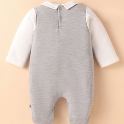 Wonderchild Colour Blocked Romper With Attached Universe Text Embroidered Jacket - Dull White & Grey image 2