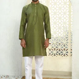 KRAFT INDIA Men Ethnic Motifs Printed Thread Work Jacquard Kurta-picture-57
