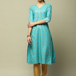 Rangriti Geometric Printed V-Neck Three-Quarter Sleeves Straight Kurta-picture-12