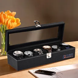 Kuber Industries Black 6 Slots Wrist Watch Organiser Box-17