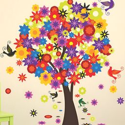 LANSTICK Yellow & Blue Splash-Proof Eco-Friendly Tree With Birds Wallpaper-54