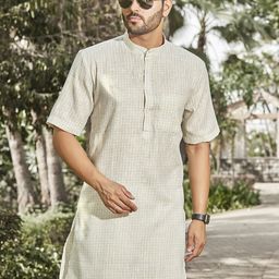 Authentics Men Beige Thread Work Kurta-17
