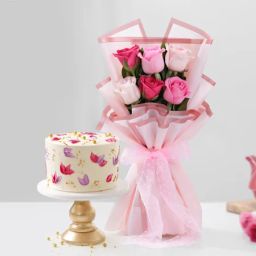 Floral Bliss Cake With Elegant Roses Bouquet-image-40
