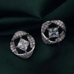 SHONA'S STYLE Stainless Steel Rhodium-Plated AD Studded Contemporary Studs-image-83