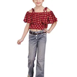 DMP FASHION Girls Floral Printed Off-Shoulder Cotton Bardot Top-image-24