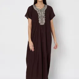 ETC Women Floral Embroidered Maxi Nightdress-image-17