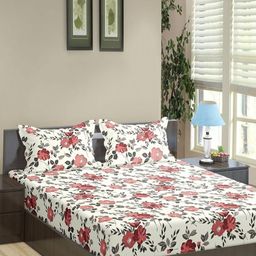 Trance Home Linen White Printed Linen Cotton 180 TC Single Bedsheet Set 1.52 m x 2.54 m-41