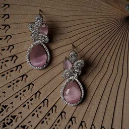Gemron Jewel Rhodium-Plated American Diamond Contemporary Shapaed Drop Earrings-44