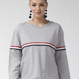 plusS Women Grey Melange Solid Sweatshirt-7