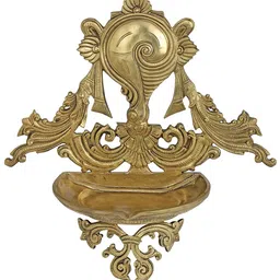 Exotic India Gold Toned Bronze Vaishnava Conch Stylized Wick Lamp-image-69