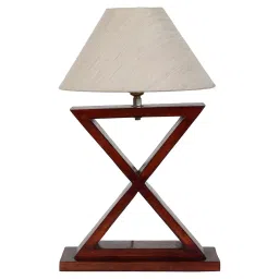 Tucasa SHS-67 Mango Wood Cotton B-22 Table Lamp 17 Inch (Brown and Beige)-33