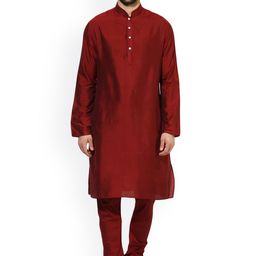 KISAH Men Maroon Solid A-Line Kurta-image-77
