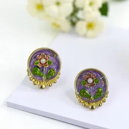 AVANT-GARDE PARIS Gold-Plated Artificial Beaded Enamelled Floral Shaped Studs-picture-27