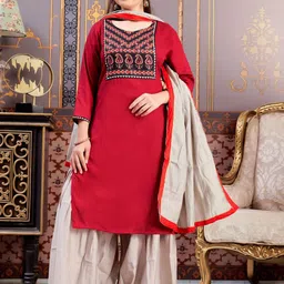 Sangria Girls Geometric Yoke Design Round Neck Mirror Work Straight Kurta-picture-10