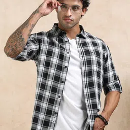 RIGS AND RAGS Men Custom Fit Tartan Checked Spread Collar Cotton Casual Shirt-image-93