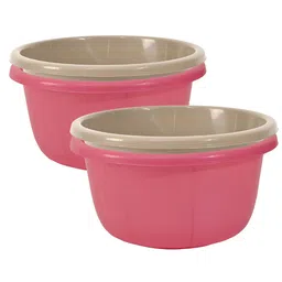 Aura Pink & Coffee Brown 4 piece Solid Plastic Bath Accessories Set-1