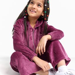 Ollington St. Winterwear Lycra Velour Hoodie Jacket With Front Zipper Opening And Pants Set - Maroon-image-3