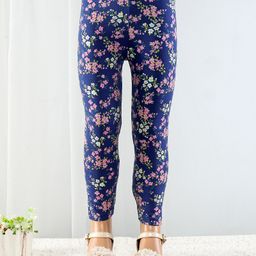 Babyhug Cotton Lycra Full Length Floral Printed Leggings With Stretch - Navy Blue-image-40
