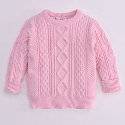 Kookie Kids Full Sleeves Sweater Cable Knit Design - Pink-image-54