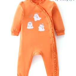 Babyoye Eco Conscious Cotton Full Sleeves Boo Printed Halloween Theme Romper - Orange-image-25
