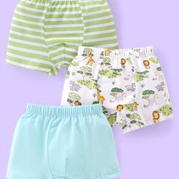Babyhug 100% Cotton Animal Printed Trunk Pack of 3 - White Blue & Green-image-51