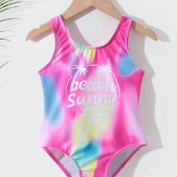 Kookie Kids Sleeveless V Cut Swimsuit Text Print- Multicolor-image-86