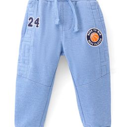 Babyhug Cotton Looper Knit Full Length Lounge  Pant Number Embroidery - Blue-image-77