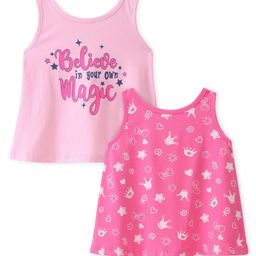 Doodle Poodle 100% Cotton Sleeveless T-Shirts With Text Print Pack Of 2 - Sweet Dreasms Light Pink & Sangaria Sunset Pink-image-98