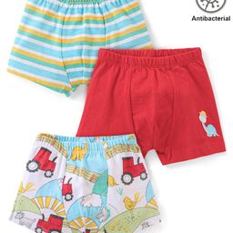 Babyhug 100% Cotton Antibacterial  Above Knee Length Trunk With Dino & Tractor Print Pack Of 3 - Multicolour-image-72