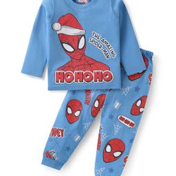 Babyhug Marvel Single Jersey Knit Full Sleeves Night Suit with Spider Man Print - Blue-image-78