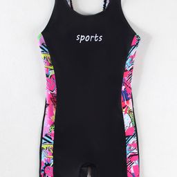 Pine Active Sleeveless Printed Legged Swimsuit - Black-image-37