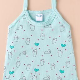 Tango Single Jersey Knit Sleeveless Slip With Teddy Bear & Heart Print - Sea Green-image-42
