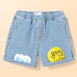Mark & Mia Denim Knee Length Shorts With Good Luck Text Print - Light Blue-image-75