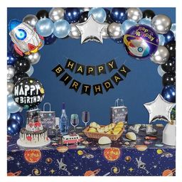 Bubble Trouble Space Theme Birthday Decoration Diy Kit for Kids With Space Theme Foil Balloons Decorative Kit Blue Pack of 68 Items-image-12