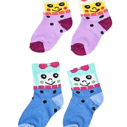 Kid-O-World Pack Of 2 Cotton Smiley Face Designed Socks - Purple & Blue-picture-16