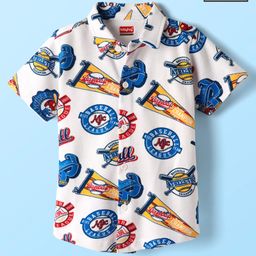 Babyhug Cotton Knit Half Sleeves Shirt With Baseball Print - White-image-65